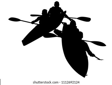 Sports kayak with athletes on a white background