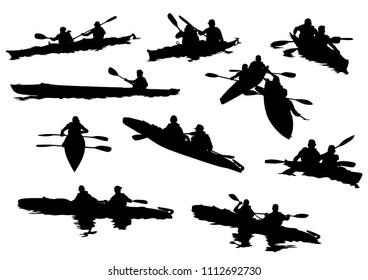 Sports kayak with athletes on a white background