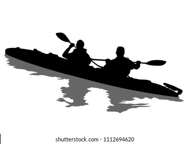 Sports kayak with athletes on a white background