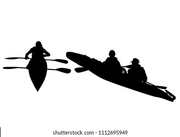 Sports kayak with athletes on a white background