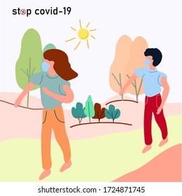 sports, keep a social distance and bask in the sun. keep away from covid-19. covid-19 theme