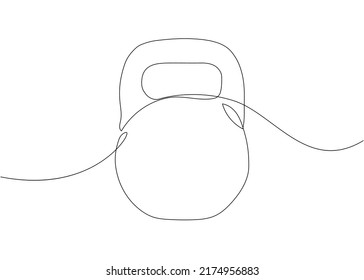 Sports kettlebell one line art. Continuous line drawing of sport, strength, power, lifting, activity, active, muscular, bodybuilder, weightlifting, weight, workout, dumbbell, athlete, muscle.