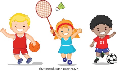 Sports kids happy cartoon illustration