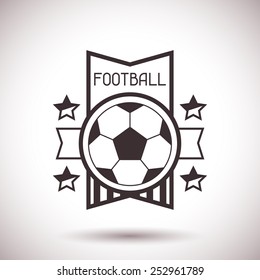 Sports label with football symbols on background.