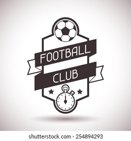 Sports label with football symbols on background.