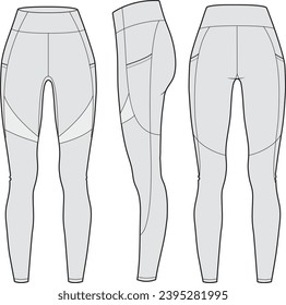 Women’s Sports legging, Fashion Flat Sketch Vector Illustration, CAD, Technical Drawing, Flat Drawing, Template, Mockup.