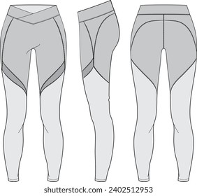 Women’s Sports legging, Fashion Flat Sketch Vector Illustration, CAD, Technical Drawing, Flat Drawing, Template, Mockup.