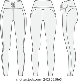 Women’s Sports legging, Fashion Flat Sketch Vector Illustration, CAD, Technical Drawing, Flat Drawing, Template, Mockup.