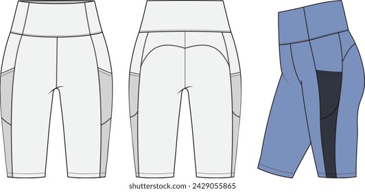 Women’s Sports legging, Fashion Flat Sketch Vector Illustration, CAD, Technical Drawing, Flat Drawing, Template, Mockup.