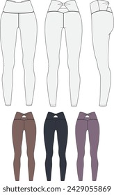 Women’s Sports legging, Fashion Flat Sketch Vector Illustration, CAD, Technical Drawing, Flat Drawing, Template, Mockup.