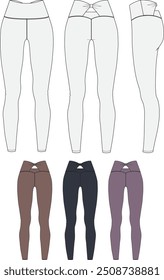 Esportes femininos legging, moda plana esboço vetor ilustração, cad, desenho técnico, desenho plano, modelo, maquete.