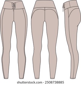 Esportes femininos legging, moda plana esboço vetor ilustração, cad, desenho técnico, desenho plano, modelo, maquete.