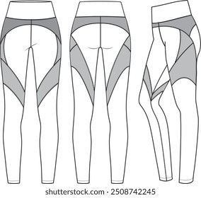 Esportes femininos legging, moda plana esboço vetor ilustração, cad, desenho técnico, desenho plano, modelo, maquete.
