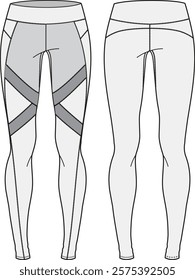 Women’s sports legging, fashion flat sketch vector illustration, cad, technical drawing, flat drawing, template, mockup.