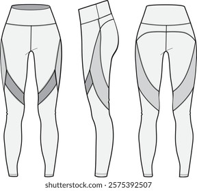 Women’s sports legging, fashion flat sketch vector illustration, cad, technical drawing, flat drawing, template, mockup.