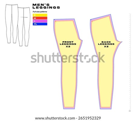 Men’s sports leggings pattern. Full-size technical template in sizes S, M, L, XL. Perfect for sewing, activewear design, and functional garment making.