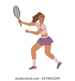 Sports and leisure activities, hobby of woman. Vector isolated female personage playing tennis, wearing uniform for players. Active lifestyle and exercise, keeping fit and warming up, champion