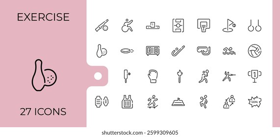 Sports line icon. Included activity, fit, game, fitness, gym, exercise and more. Web icons. Competition icon collection. Editable stroke. Vector illustration.