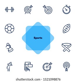 Sports line icon set. Darts, stopwatch, football, winner. Sport concept. Can be used for topics like competition, contest, play, game
