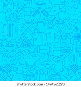 Sports Line Seamless Pattern. Vector Illustration of Outline Background.