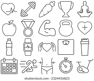 Sports line set icon, fitness logo vector