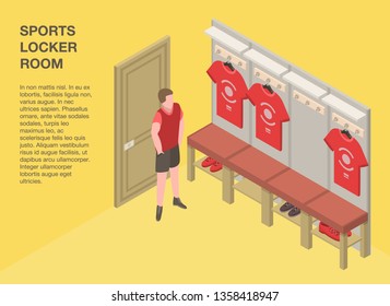 Sports locker room banner. Isometric illustration of sports locker room vector banner for web design