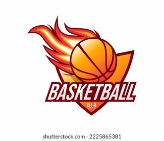 sports logo Basketball on fire with shield