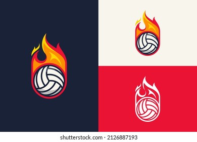 sports logo fire volleyball illustration