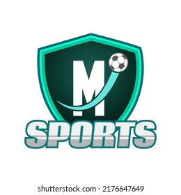 Sports Logo On Letter M Template. Sports On M Letter, Initial Sports Sign Concept	