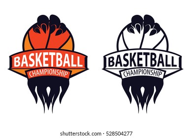  sports logo. a paw holding a basketball.basketball championship