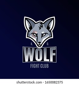 Sports logo. Wolf with a scar. Vector illustration.