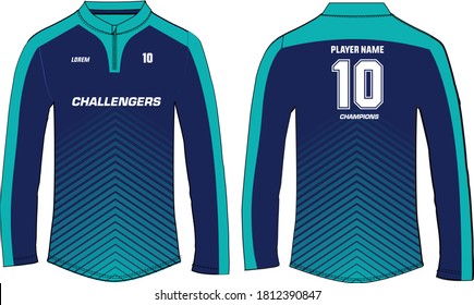 Sports long sleeve t-shirt jersey design template, mock up uniform kit with front and back view