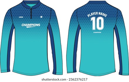 Sports Long Sleeved t-shirt jersey design vector template, sports jersey concept with front and back view for Soccer, football and Cricket jersey. Sport uniform kit for all sports activity