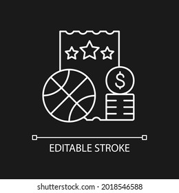 Sports lottery white linear icon for dark theme. Making stakes on sporting event outcome. Thin line customizable illustration. Isolated vector contour symbol for night mode. Editable stroke