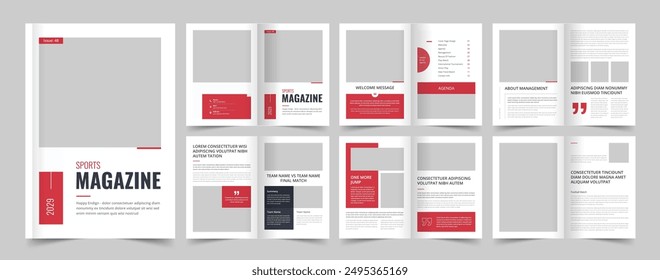 Sports Magazine Layout With Red Accents