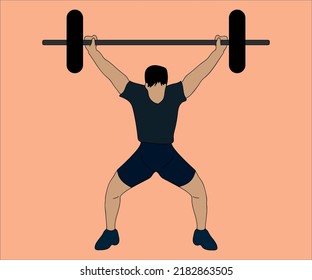 Sports man with barbell. A man lifts a barbell. Sport and healthy lifestyle concept. Isolated. Vector.