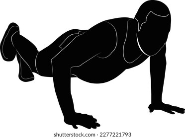 Sports man doing push ups vector map illustration isolated on a white background , A fat man is doing pushup