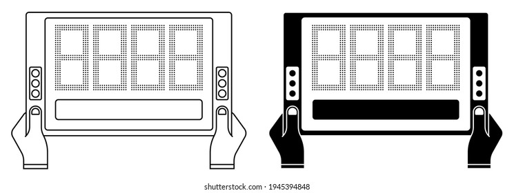 sports match referee hand showing electronic scoreboard for player substitution. Sports team game of soccer, football. Compliance with rules of game. Vector