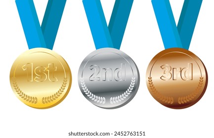 Sports Medal, Gold Silver and Bronze winner award vector on a white background