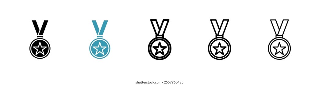 Sports medal icons pack in black and blue.
