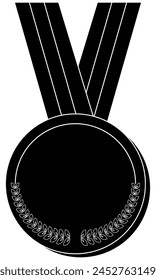 Sports Medal silhouette, black and white monochrome winner award vector on a white background