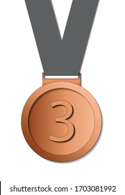 Sports medals, bronze medal with gray ribbon. Champion winner awards, vector symbols