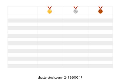 Sports Medals table graph with boxes and copy space for record, editable vector design. Winning medals columns and rows with space