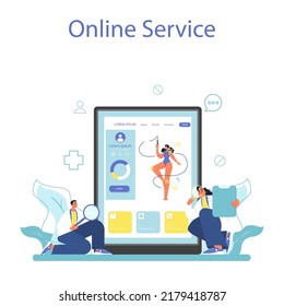 Sports Medicine Online Service Or Platform. Doctor Helping Patient During Sport Competition. Physiotherapy Treatment For Athletes. Flat Vector Illustration