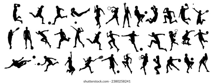 Sports men and women various activity silhouettes.