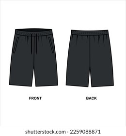 Sports men's shorts in black, vector.
Shorts front and back view drawn on a white background. Shorts template for active lifestyle - football, running, swimming, tennis, boxing, etc.