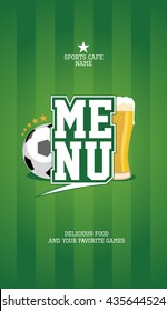 Sports menu card design mock up with football ball and beer