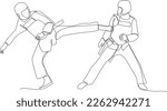 Sports, sports minimalist concept by vector graphic design. Taekwondo  tournament. Black and white design, simple line, sports routine, healthy.
