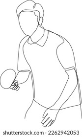 Sports, sports minimalist concept by vector graphic design. A man playing tennis table in a competition. Black and white design, simple line, sports routine, healthy.