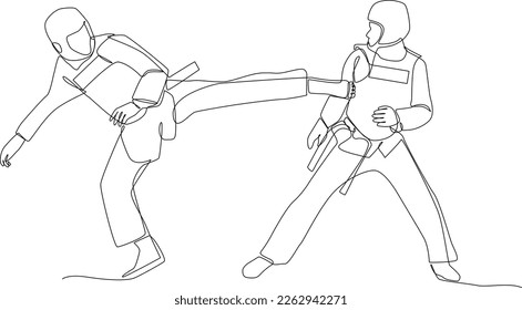 Sports, sports minimalist concept by vector graphic design. Taekwondo  tournament. Black and white design, simple line, sports routine, healthy.